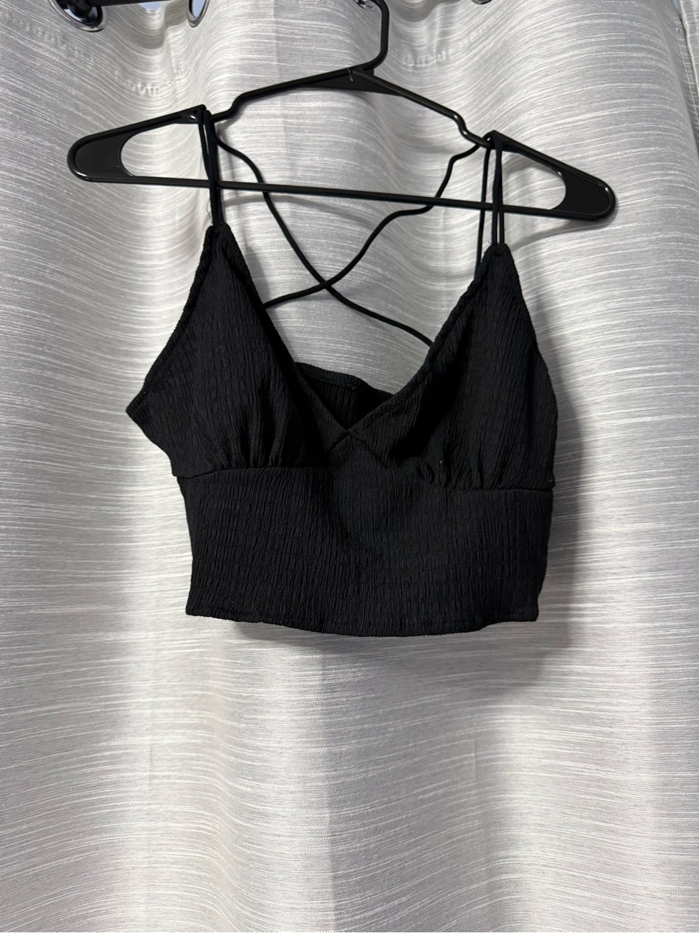 Black Crinkle Ruffle Strappy Crop Top